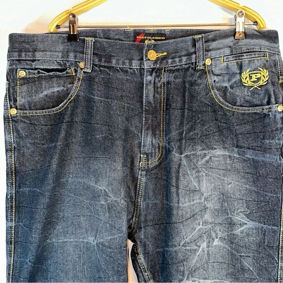 Phat Farm Jeans Men 42x32 Black Vintage Embroidered Classic Hip Hop Skater Biker - Picture 4 of 13